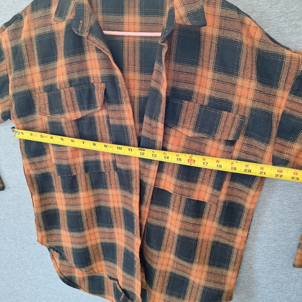 Spoon Jeans Women's Oversized Hi-Lo Plaid Flannel Size Medium Orange And Black - Picture 6 of 11